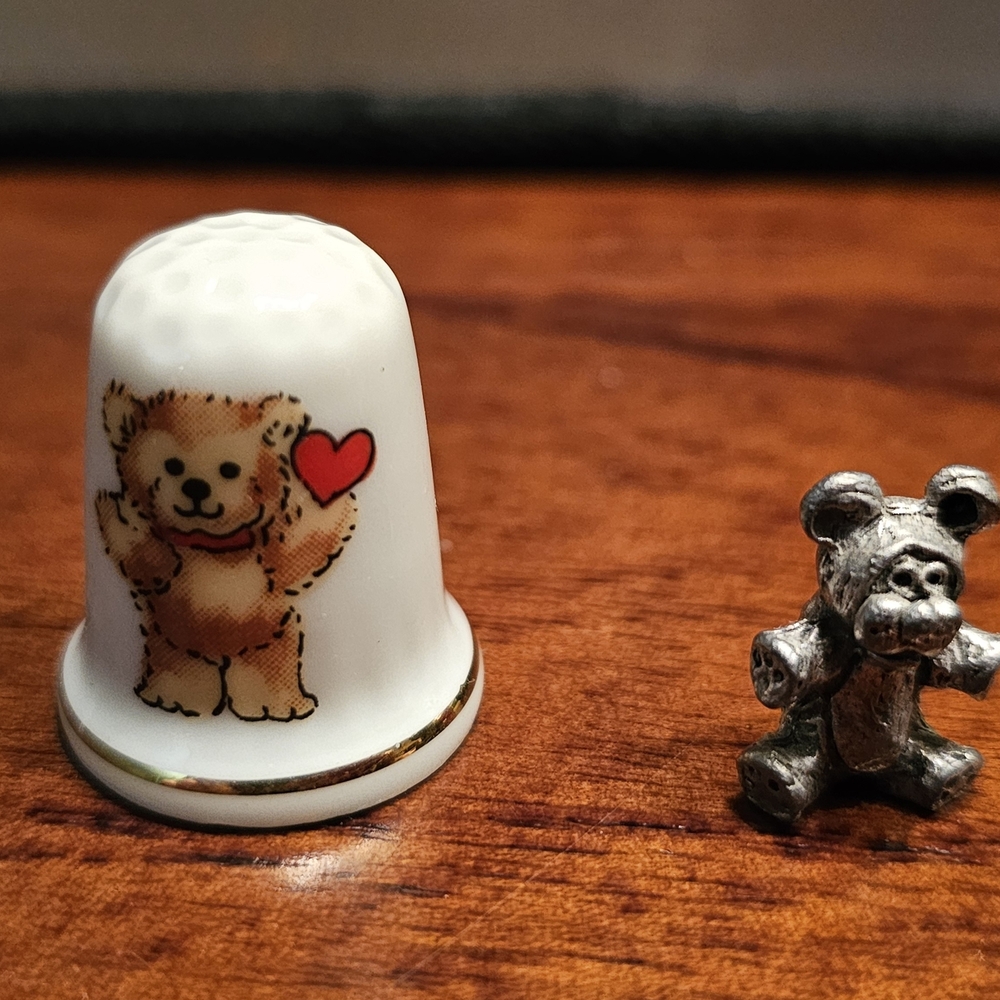 Pigglets Thimble and Bear Figurine Set